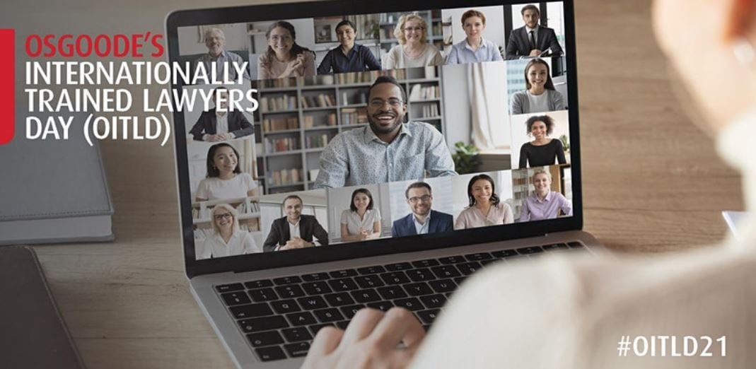Banner featuring man looking at Laptop with people on screen in video call