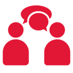 two people having a conversation icon replicating student peer and conversation partner conversation.