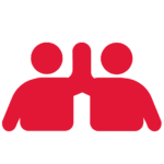 Two students giving a high-five icon replicating conversation partner and student peer.