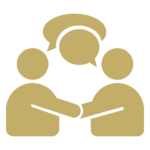 Two people talking and shaking hands icon